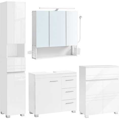 Vasagle – Ensemble de meubles de salle de bain blanc – Meuble sous lavabo 30x70x64cm – Armoire murale avec éclairage – Étagères réglables (1/5)