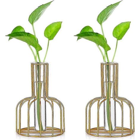 Ensemble de 2 mini vases en verre doré, petits vases décoratifs pour table, vases à fleurs modernes pour bourgeons hydroponiques (1/5)