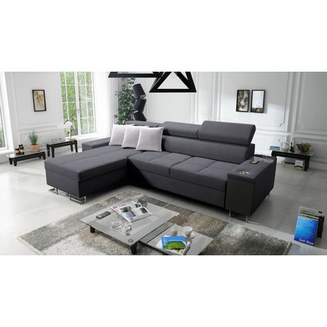 Bequemes Ecksofa mit Schlaffunktion MORENA I MAXI Sawana Graphit Links (1/5)