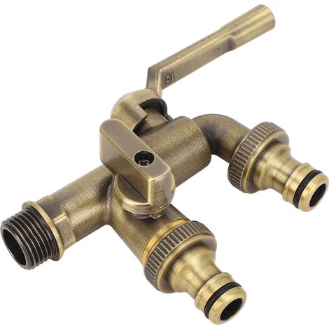 Robinet extérieur 2 sorties lave-linge jardin en laiton antigel 3/4po entrée mural vieil or avec 2 sorties 25mm, kit 1 robinet 4 rondelles (1/5)