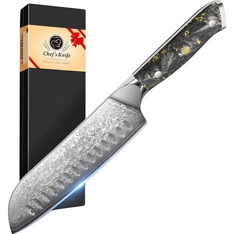Couteau Santoku, Construction en Acier Damas, Poignée Ergonomique, Couteau Santoku (1/2)