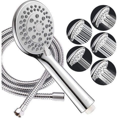 Cabezal de ducha grande, cabezal de ducha de baño que ahorra agua, cabezal de ducha antical, manguera flexible de acero inoxidable de 150 cm. (1/4)