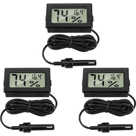 Digitales Thermometer-Hygrometer mit externen Sonden, Temperatur- und Feuchtigkeitsmessgerät für Reptilienbrutkasten, Geflügelzucht, Reptilienzimmer, Wohnzimmer, Büro (3 Stück) (1/5)