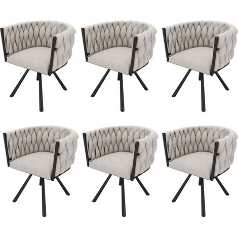 Set de 6 sillas de comedor giratorias 360° en lino beige con patas de metal negro MODENUIT (1/5)
