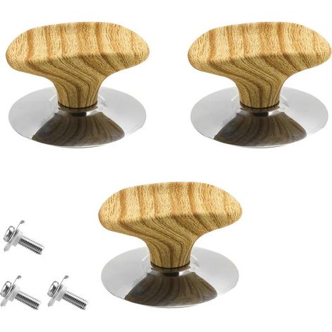 Set di 3 pomelli per coperchi in legno, resistenti al calore, adatti per pentole, padelle, casseruole, oliatori e pentole per zuppe. (1/5)