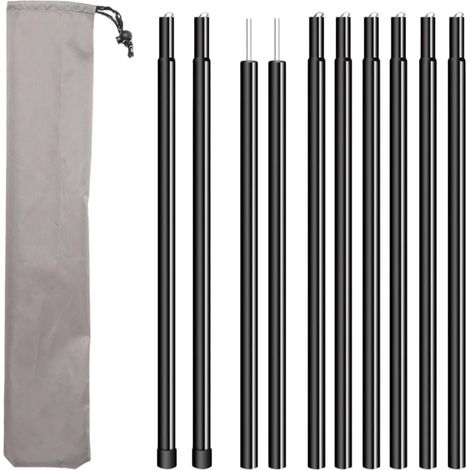 Lot de 2 Poteaux Télescopiques Réglables en Aluminium pour Tente Camping Bâche Voile d'Ombrage
