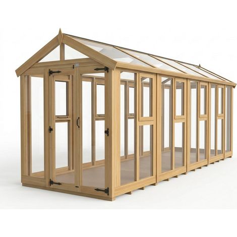 6ft x 18ft Apex Glass Greenhouse - Pressure Treated Timber - L183 x W549 x H210 cm - Natural