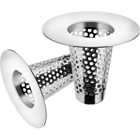 Filtre Crépine Inox 2 Pièces, Filtre de Vidange Métallique pour Siphon de Sol, Anti-Bouchon Cheveux, Convient pour Salle de Bain et Évier, Montage Rapide