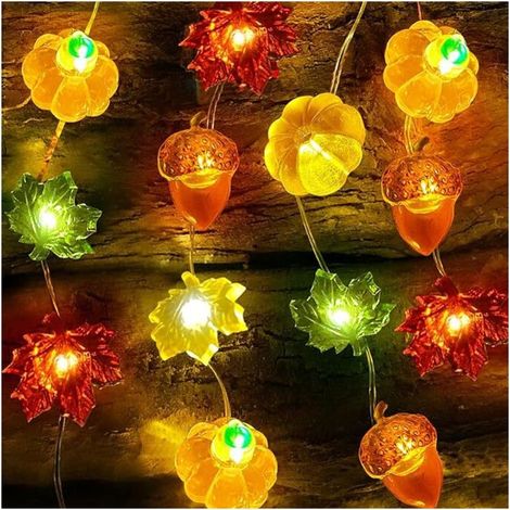 3M 30LED Guirlande Lumineuse Decoration Automne, Guirlande Feuilles D'érable Noisette Citrouille, Decoration Automne à Piles 3d (1/4)