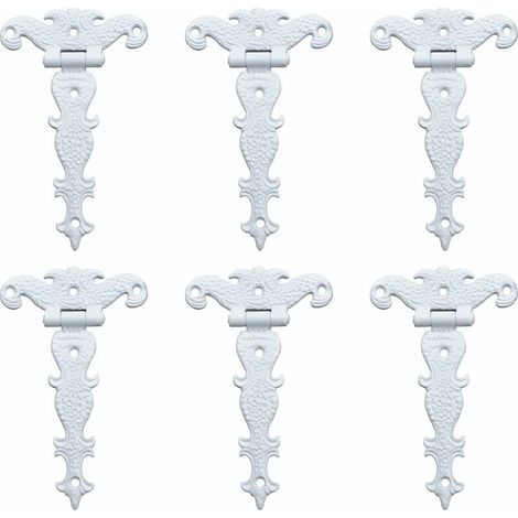 Bisagras de aleación de zinc antiguas – Bisagras decorativas de estilo retro – Bisagras en forma de T para puertas, armarios y joyeros – Blancas, 6 piezas (1/5)