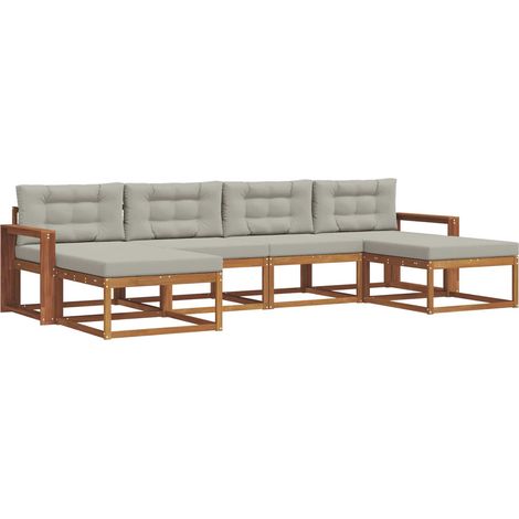 Outdoor-Sofagarnitur mit Kissen 6 pcs Natürlich und Hellgrau vidaXL