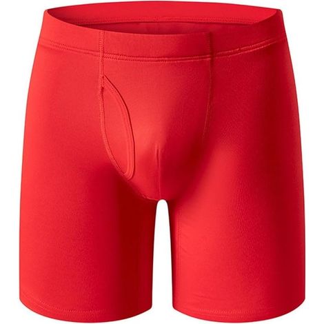 Men's plus-size boxer shorts with open side pouch - Long leg shorts - Soft and stretchy underwear for sports and everyday wear - Black - Size XL (1/5)
