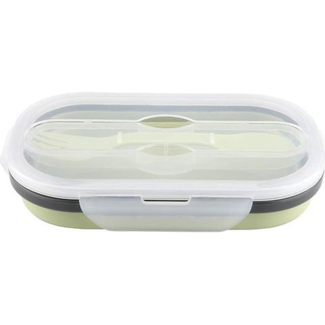 Boîte à lunch pliable en silicone – Verte – Étanche – Micro-ondes et lave-vaisselle – École et pique-nique (1/5)