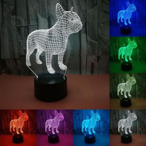 Lampe de Bureau LED 3D Bouledogue Français - RGB Lumière de Nuit USB - Cadeau de Noël (1/4)
