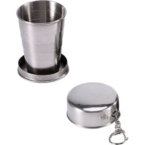 Gobelet pliable en acier inoxydable pour camping, tasse de voyage portable, gobelet rétractable extérieur avec porte-clés (1/3)