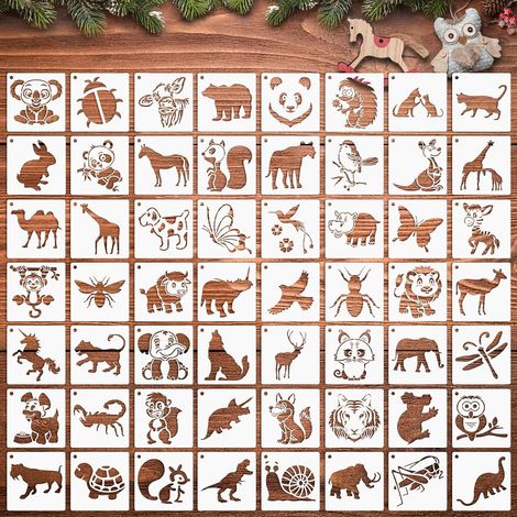 Schablonenset – 56-teilig – PET-Kunststoff – Tiermotive – Bastelset für Kinder – 7 x 7 cm (1/5)
