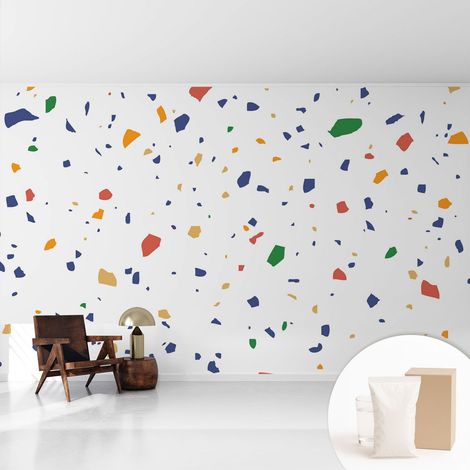 Tapete Vliestapete mit Kleber - Wanddekoration - Wandfolie - 3D Tapete Wand - Wohnungsdeko Regenbogenfarbene Stücke 416x254 cm (1/5)