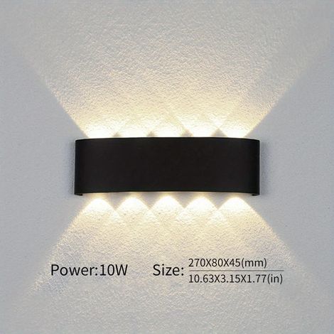 (Lumière naturelle - 10 W, sans capteur) Applique murale LED étanche IP66 (éclairage vers le haut et vers le bas) pour intérieur et extérieur, idéale pour chambre, salon, couloir. (1/5)