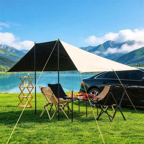 Voile d'ombrage pour caravane, camping-car, protection solaire UPF 50+, résistant aux UV, imperméable, convient pour les voitures et les camping-cars, fixation avec ventouse, facile à ranger (1/5)