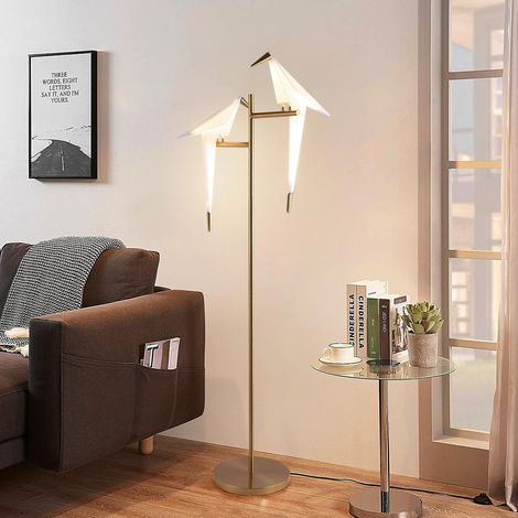 Lampadaire Sur Pied Salon Moderne Lampe De Type Support De Sol En Papier Doré Oiseau LED Lampe De Table, 3000K Acrylique Base En Métal Lampadaire Salon Chambre Bureau Lecture, 2 Pièce (1/5)