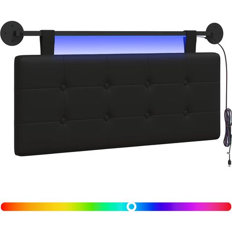 Hanging Headboard with LED Light Black Faux Leather vidaXL