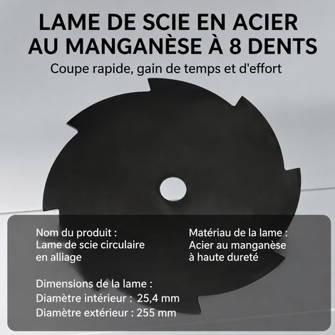 Lame de Débroussailleuse 8 Dents en Acier au Manganèse 8 0.412 28 × 30 × 1 cm 410 g – Livraison gratuite