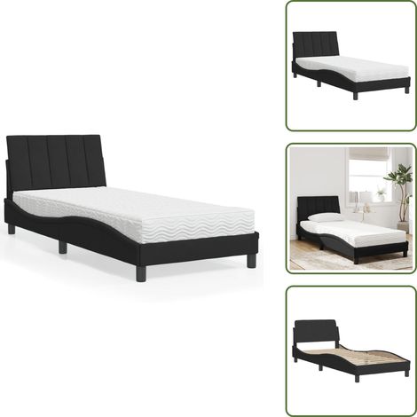 Lit avec matelas noir 90x190 cm velours - Lit Double - Lit Plateforme - Lit Design - Lit Velours - Literie (1/5)