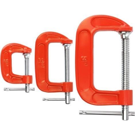 Set of 3 G-Clamps for Woodworking, Sizes 25mm/50mm/75mm, Heavy Duty Fixing (1/5)