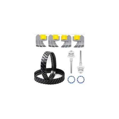 Pièces de rechange pour les robots nettoyeurs de piscine Zodiac MX6 et MX8 : 2 chenilles, 2 roulements de moteur, 4 brosses centrifuges pour le nettoyage du fond et 2 arbres de transmission. (1/5)