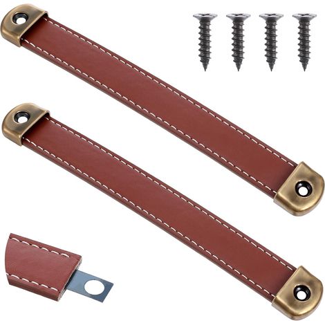 Lot de 2 poignées de meuble en cuir, poignées de tiroir en cuir vintage pour meubles, bouton en cuir, poignée de placard, poignées de meuble pour armoires de cuisine, armoires, salle de bain (1/5)