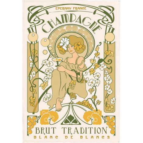 Torchon de cuisine Art Déco en coton écru champagne pour vaisselle 48 x 72 cm - PANGIVO