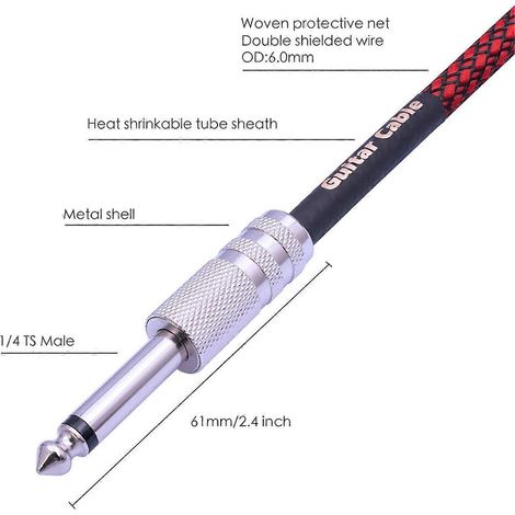 Câble stéréo droit mâle-mâle 6,35 mm (1/4 pouce) pour guitare électrique, basse, etc. (1/5)