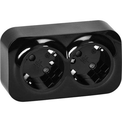 Base de enchufe doble de superficie Schuko ToDo 2x2P+Z IP20 negra