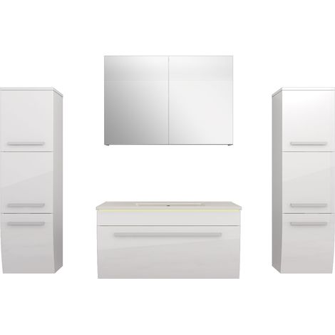 Badmöbel Set Gently 3 V3 Weiß Badezimmermöbel Badspiegel Waschtisch 80 cm mit 1x 5W LED-Strahler (1/5)
