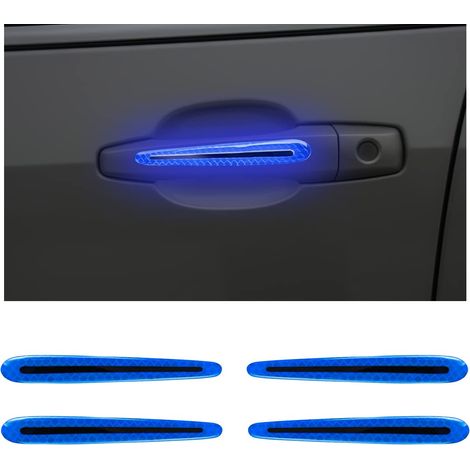 4 adesivi protettivi riflettenti per le maniglie delle portiere dell'auto, strisce 3D antigraffio per le maniglie delle portiere dell'auto e adesivi di avvertimento blu per le maniglie delle portiere. (1/4)