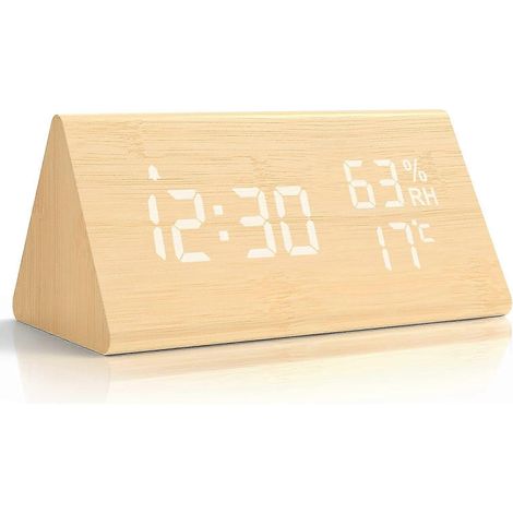 Réveil numérique en bois avec fonctions de répétition, date, température et humidité - Bambou, 2024 Ping (1/5)