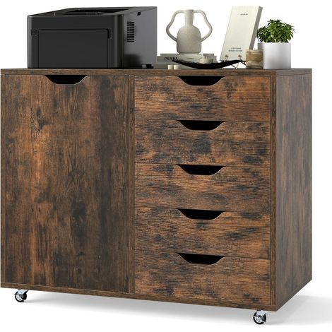 Cassettiera mobile con 5 cassetti 79 x 39 x 65 cm con ruote piroettanti spazio di archiviazione ottimizzato stile contemporaneo in legno caffè 200011443