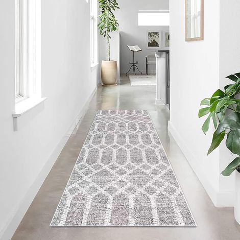Tapis de Cuisine antidérapant Lavable Moquette Long Doux Gris Tapis Cuisine Devant evier pour Chambre à Coucher couloirs Salon Cuisine (Gris bohème, 80 x 200 cm) (1/5)