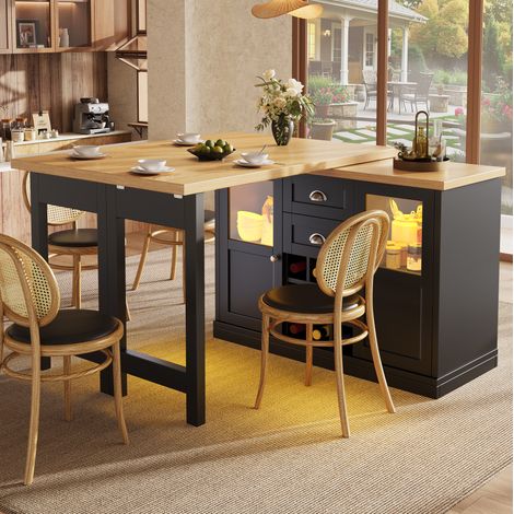 Ausziehbarer Tisch 120–197 cm, schwarz, 3-Farben-LED, integrierter Stauraum (1/5)