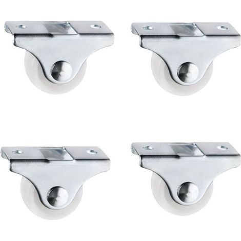Set mit 4 weißen 25-mm-Unterlegscheiben aus Gummi und Kunststoff, befestigt in einem drehbaren Metallgehäuse – Für Möbel und Haushaltsgeräte (1/5)