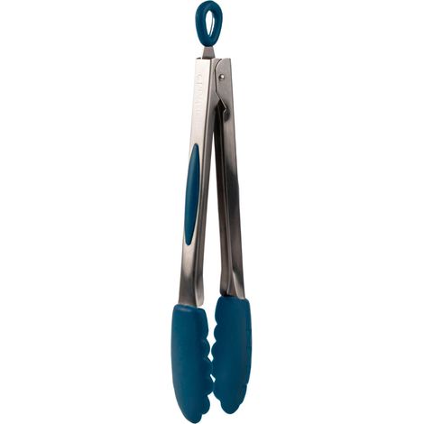 Pince De Cuisine Multi-usages Poignée avec des Patins Antidérapants Manche en Acier Inoxydable Embouts en Silicone Ne Raye Pas Les Casseroles Crochet de Suspension Bleu (1/2)