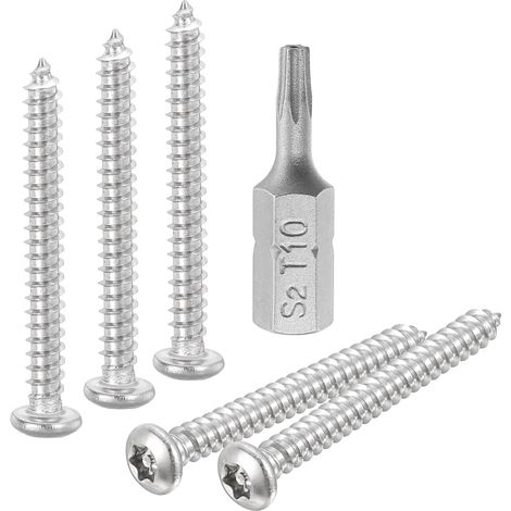 M3 x 25mm Bouton Tête Torx Sécurité Tôle Métal Vis, 10pcs 304 Inox Acier Inviolable Résistant Auto Tapping Vis, Antivol Bois Vis avec T10 Embout (Argent) (1/5)