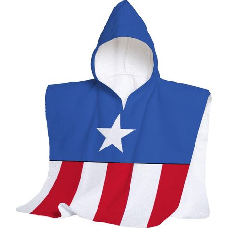 hermet Telo Mare Con Cappuccio Captain America, Poncho Mare Maxi da Bambino, 60x60 cm, Asciugamano da Spiaggia o Piscina, 100% Morbido Cotone (1/2)
