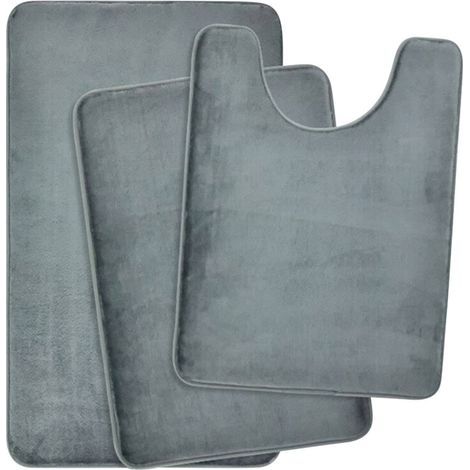 Soldes d'été  Ensemble de bain 3 pièces Zeceouar en flanelle, tapis de sol absorbant en éponge épaisse, tapis de salle de bain antidérapant, compatible avec les portes standard. (1/5)