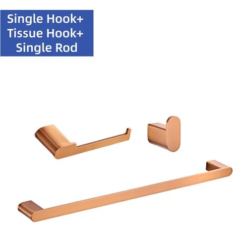 Ensemble de 3 pièces (D) Porte-serviettes, porte-papier toilette, crochet pour peignoir, porte-gobelet, brosse WC, porte-savon et accessoires de salle de bain en or rose brossé (1/5)