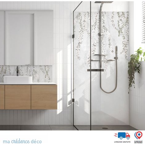 Panneau de douche : Fleurs blanches et grimpantes - Alu composite - 90 - 245 (1/3)