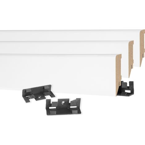 MDF Sockelleiste 2,4 Meter 19x70mm Fußleiste Sockelprofil Bodenleiste weiß MS7019: Montage Clip MK3 - 20 Stk, Clips / Muster (1/5)