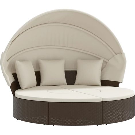 Sonneninsel mit Dach und Kissen Braun Poly Rattan vidaXL