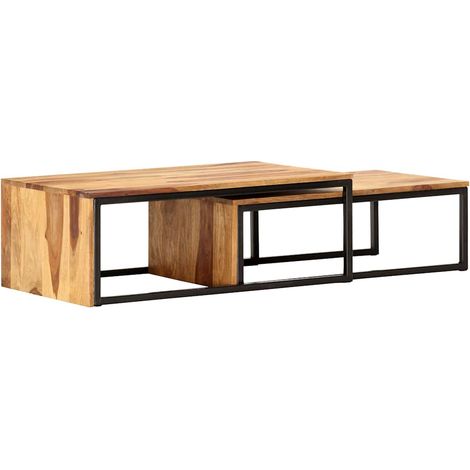 vidaXL Tables gigognes 2 pcs Bois solide (1/5)