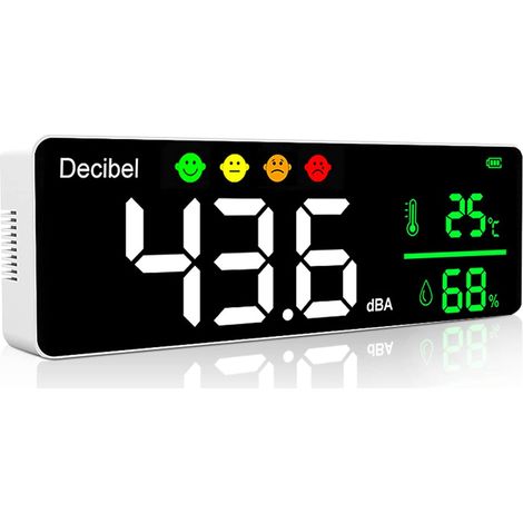 [French Days] Professioneller Schallpegelmesser (30–130 dB) mit 11-Zoll-LCD-Display, Anzeige von Dezibel, Temperatur und Luftfeuchtigkeit, Alarmfunktion und USB-Kabel für Zuhause, Büro, Schule, Bar un (1/5)